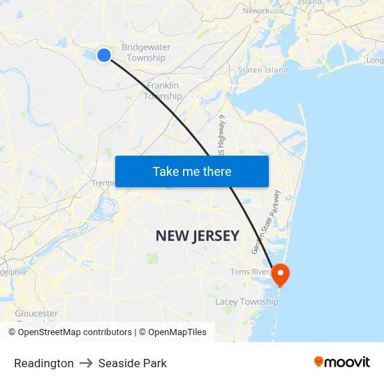 Readington to Seaside Park map