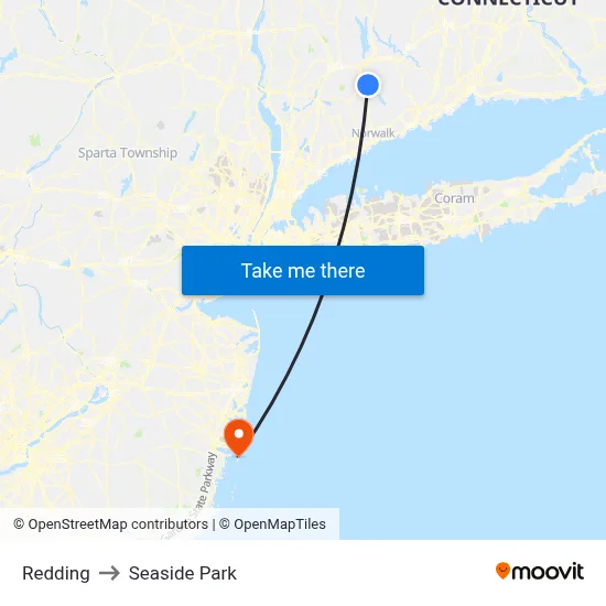 Redding to Seaside Park map