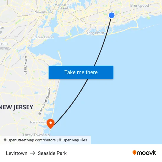 Levittown to Seaside Park map