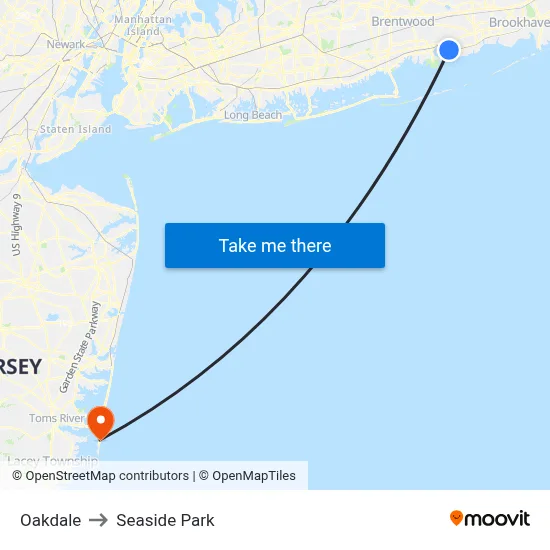 Oakdale to Seaside Park map
