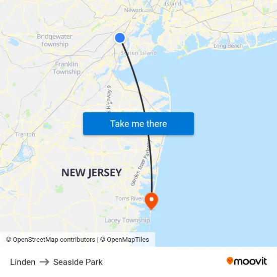 Linden to Seaside Park map