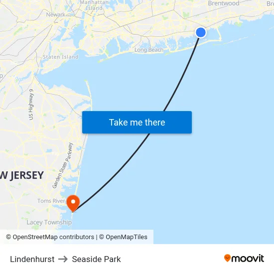 Lindenhurst to Seaside Park map