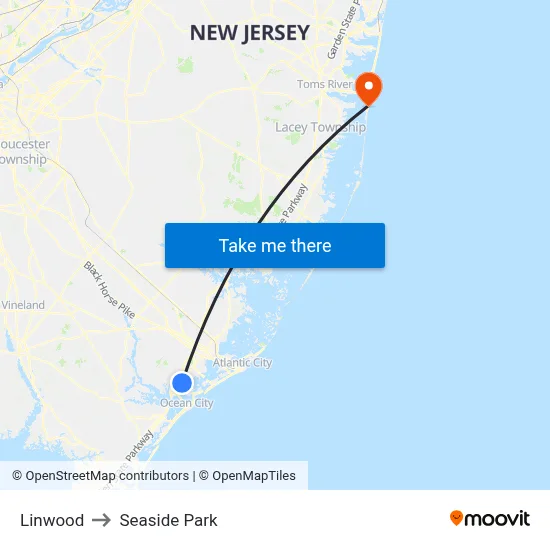 Linwood to Seaside Park map