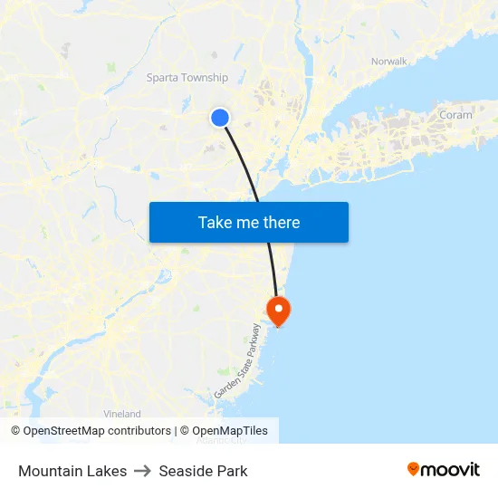 Mountain Lakes to Seaside Park map