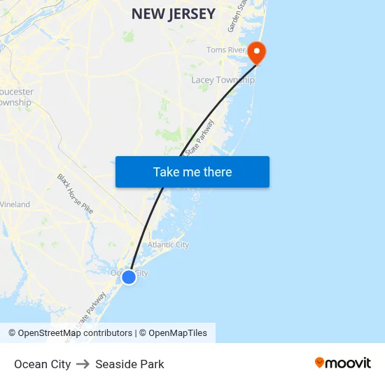 Ocean City to Seaside Park map