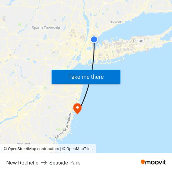 New Rochelle to Seaside Park map