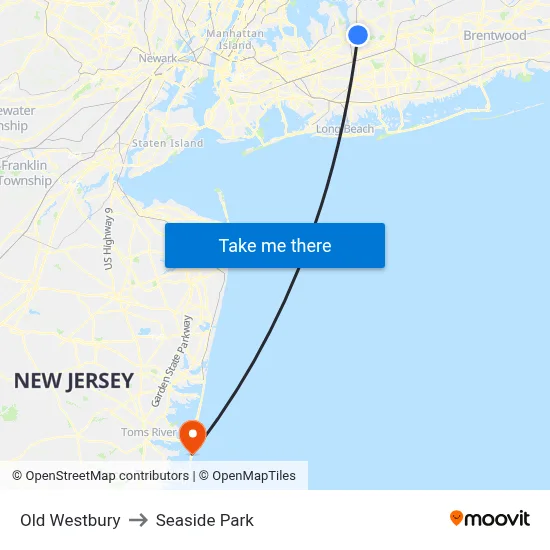 Old Westbury to Seaside Park map