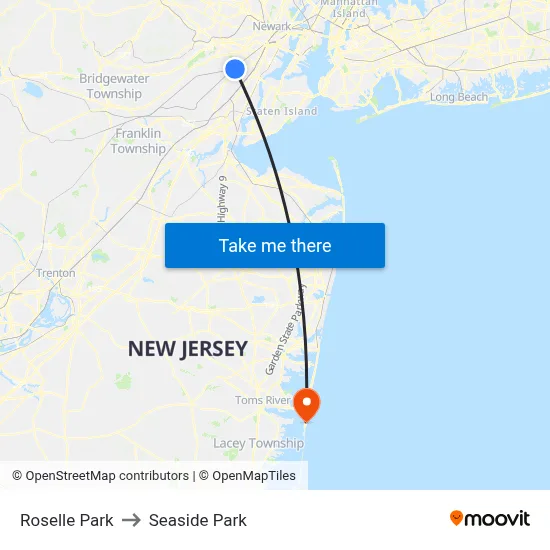 Roselle Park to Seaside Park map