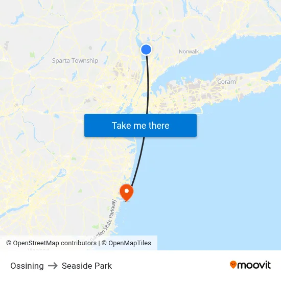 Ossining to Seaside Park map
