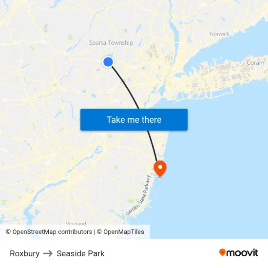 Roxbury to Seaside Park map