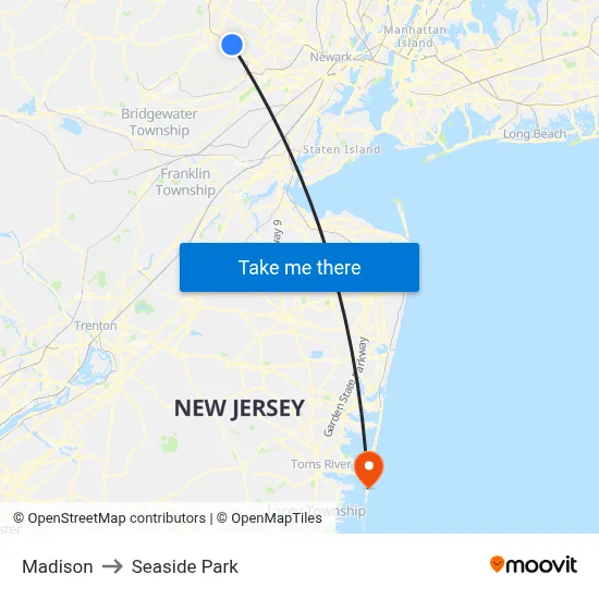 Madison to Seaside Park map