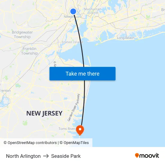 North Arlington to Seaside Park map