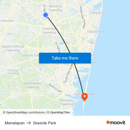 Manalapan to Seaside Park map