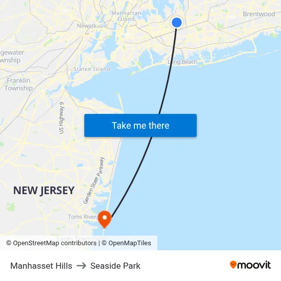 Manhasset Hills to Seaside Park map