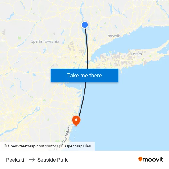 Peekskill to Seaside Park map