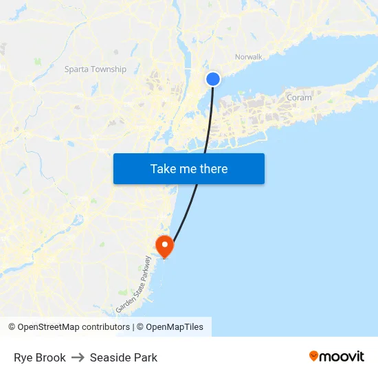 Rye Brook to Seaside Park map