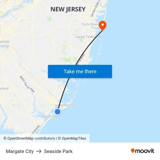 Margate City to Seaside Park map