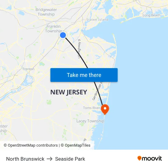 North Brunswick to Seaside Park map
