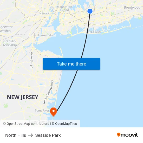 North Hills to Seaside Park map