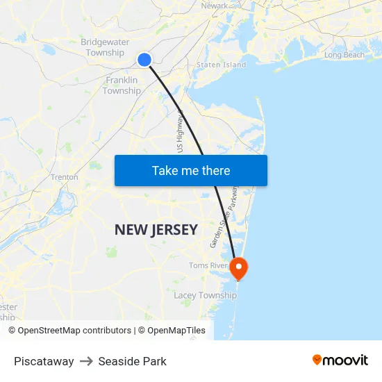 Piscataway to Seaside Park map