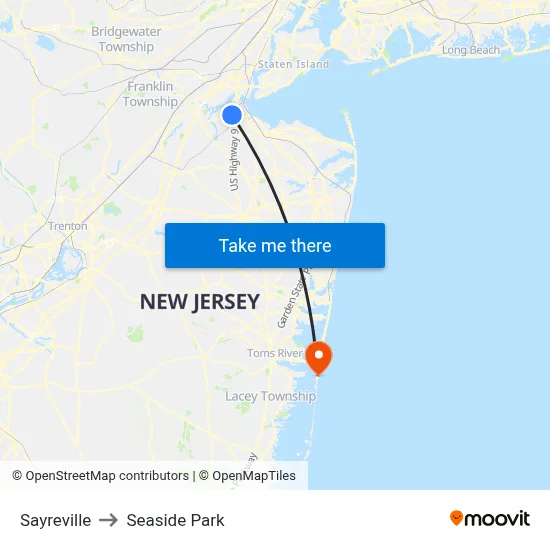 Sayreville to Seaside Park map