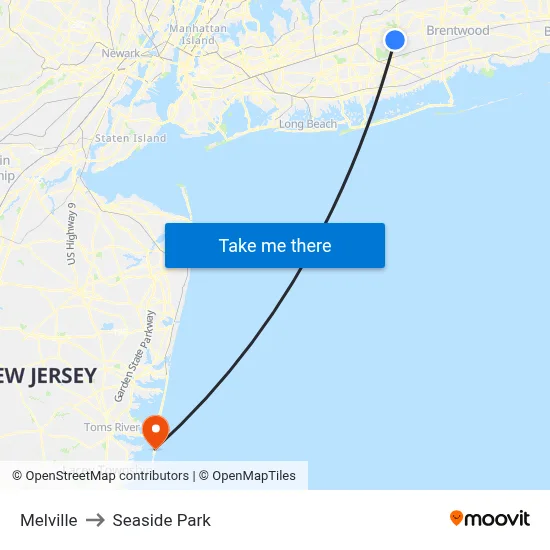 Melville to Seaside Park map