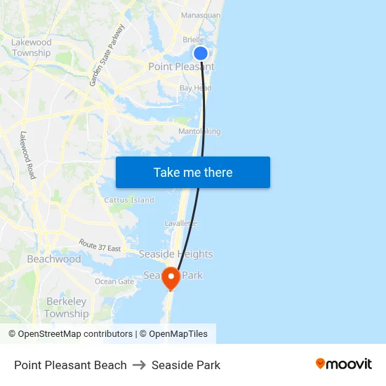 Point Pleasant Beach to Seaside Park map