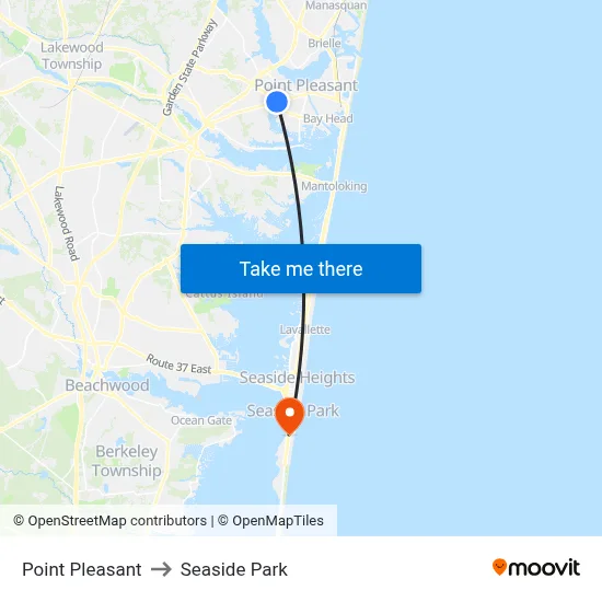 Point Pleasant to Seaside Park map