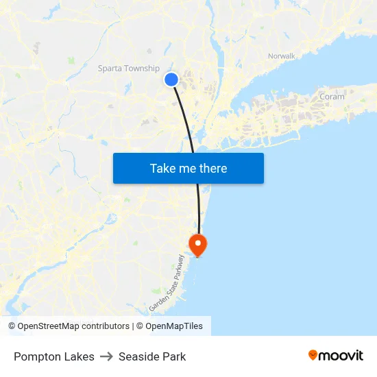 Pompton Lakes to Seaside Park map