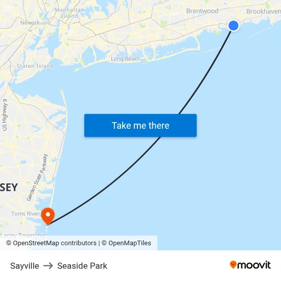Sayville to Seaside Park map