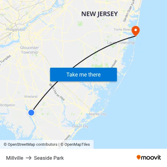 Millville to Seaside Park map