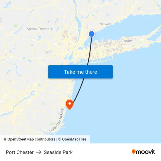 Port Chester to Seaside Park map