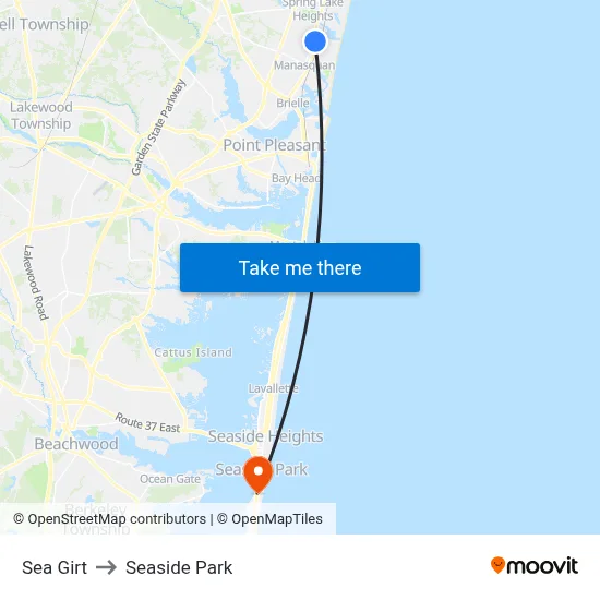 Sea Girt to Seaside Park map