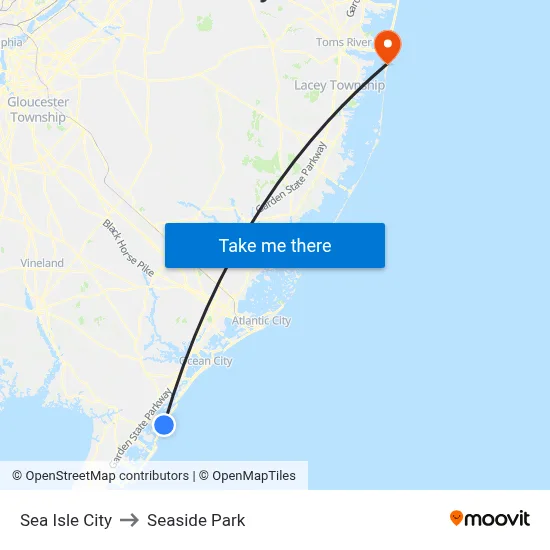 Sea Isle City to Seaside Park map