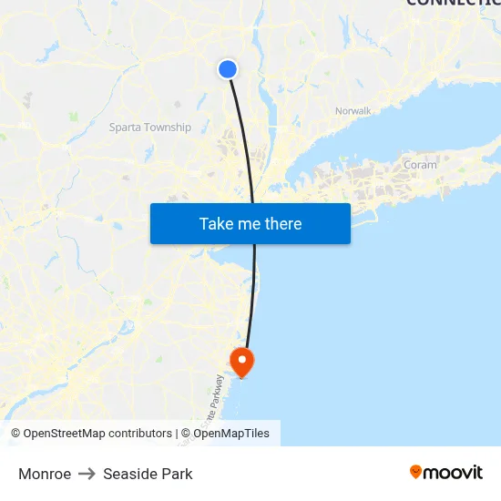 Monroe to Seaside Park map