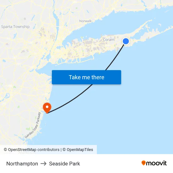 Northampton to Seaside Park map