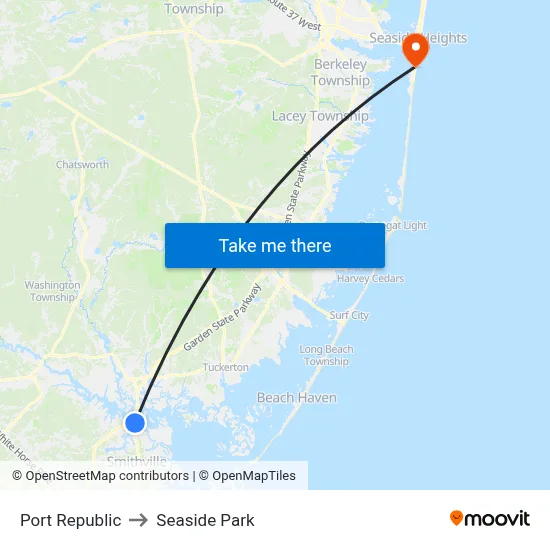 Port Republic to Seaside Park map