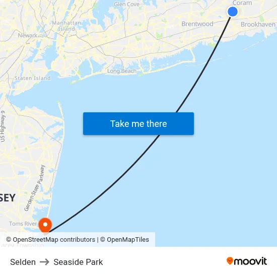 Selden to Seaside Park map
