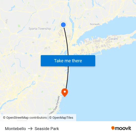 Montebello to Seaside Park map