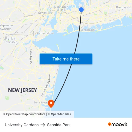 University Gardens to Seaside Park map