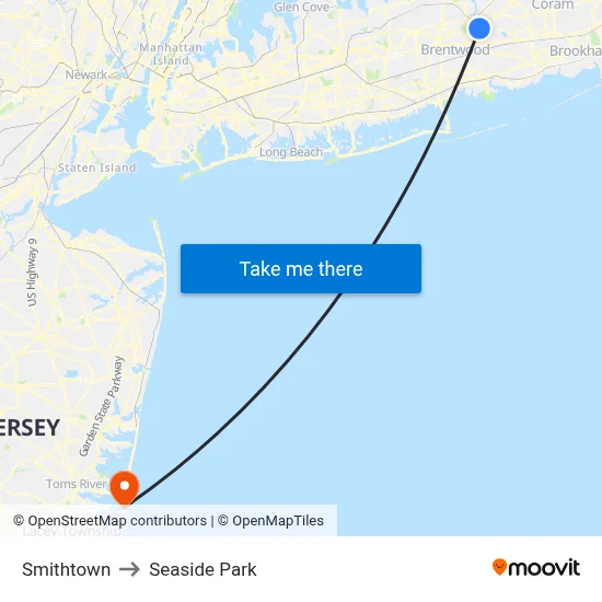 Smithtown to Seaside Park map