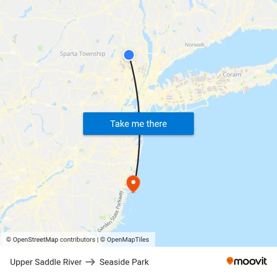 Upper Saddle River to Seaside Park map