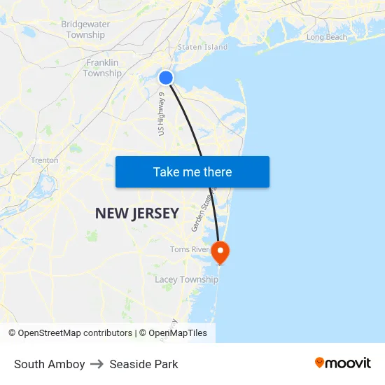 South Amboy to Seaside Park map