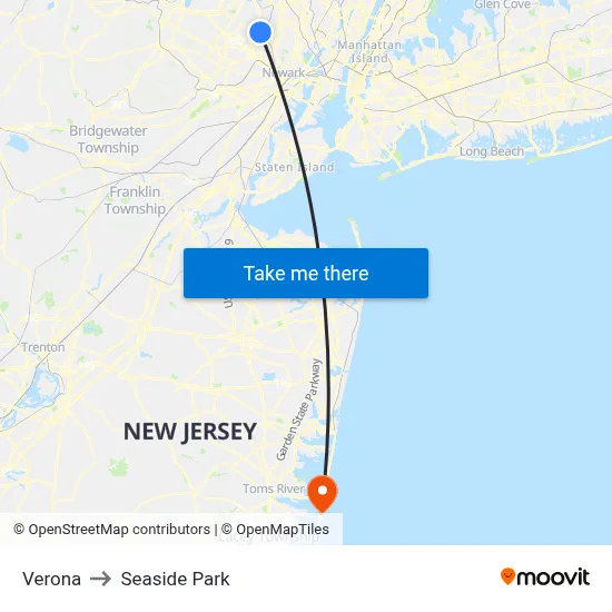 Verona to Seaside Park map