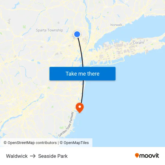 Waldwick to Seaside Park map