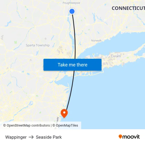 Wappinger to Seaside Park map
