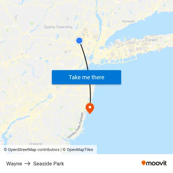 Wayne to Seaside Park map