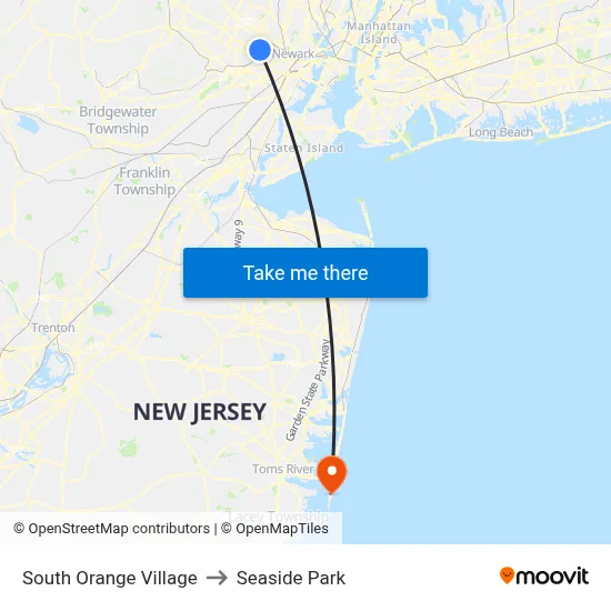 South Orange Village to Seaside Park map