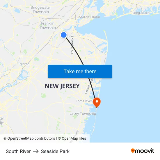 South River to Seaside Park map