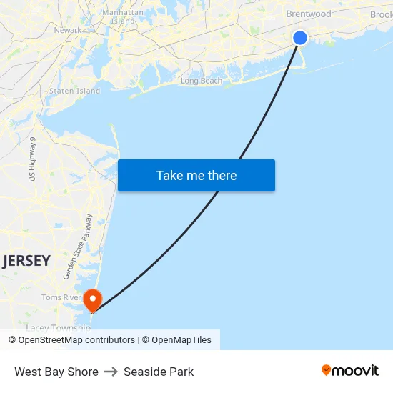 West Bay Shore to Seaside Park map